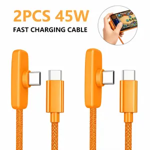 45W/100W Right Angle USB-C Cable PD Fast Charging USB-C to USB-C Cord for iPhone 15/16/17 Pro Max iPad MacBook 90 Degree Braided Gaming Charger Cable No Hand Blocking