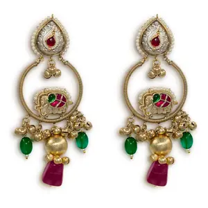 Kashmiri Elephant Hoop Danglers with Bead Drops