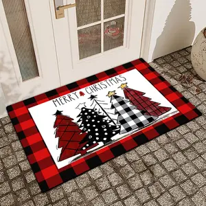 1 Pc Christmas Tree Black And Red Grid Diatom Mud Anti Slip And Water Absorbing Entrance Door Mat Indoor And Outdoor Door Mat Kitchen Dining Room Bathroom Bedroom Decoration Holiday Home Decor Home Decor Rugs