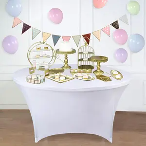4 Pack White Round Stretch Tablecloth 60in - 5FT Round Spandex Table Cloths 60 inch Elastic Fitted Tablecloth Washable and Wrinkle Resistant Stretch Table Cover for Wedding