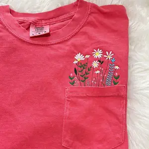 Embroidered Floral pocket Comfort Colors T-shirt