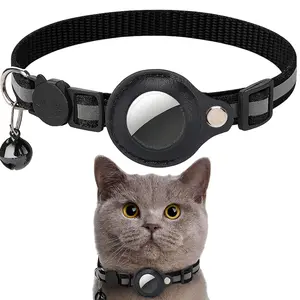 Cat Collar for Apple AirTag – Adjustable Reflective Breakaway Collar with Bell for Cats & Kittens – GPS Pet Tracker Holder for Outdoor Indoor Use – No AirTag Included