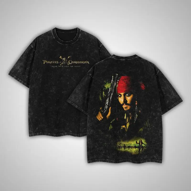 Jack Sparrow Print 100% Cotton T-shirt, Vintage Graphic Tee Washed For Fans Pirates of the Caribbean Movie, Printed Crew Neck T-Shirt Oversize, Graphic Streetwear T-shirt, T-shirt Unisex Hot 2025