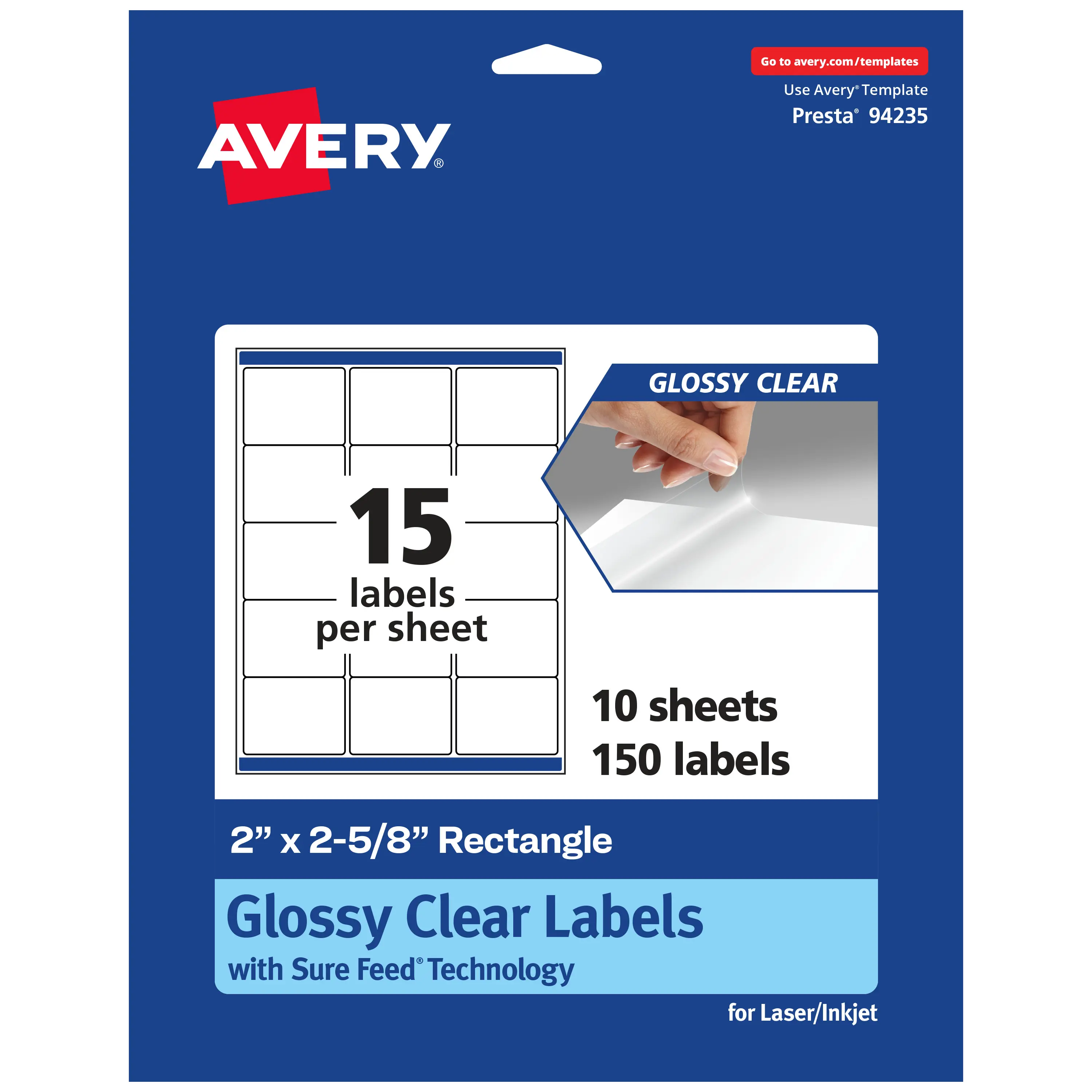 Avery Glossy Clear Rectangle Labels with Sure Feed, 2" x 2-5/8"