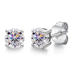 Moissanite Diamond Stud Earrings S925 Silver Platinum Plated Fine Jewelry
