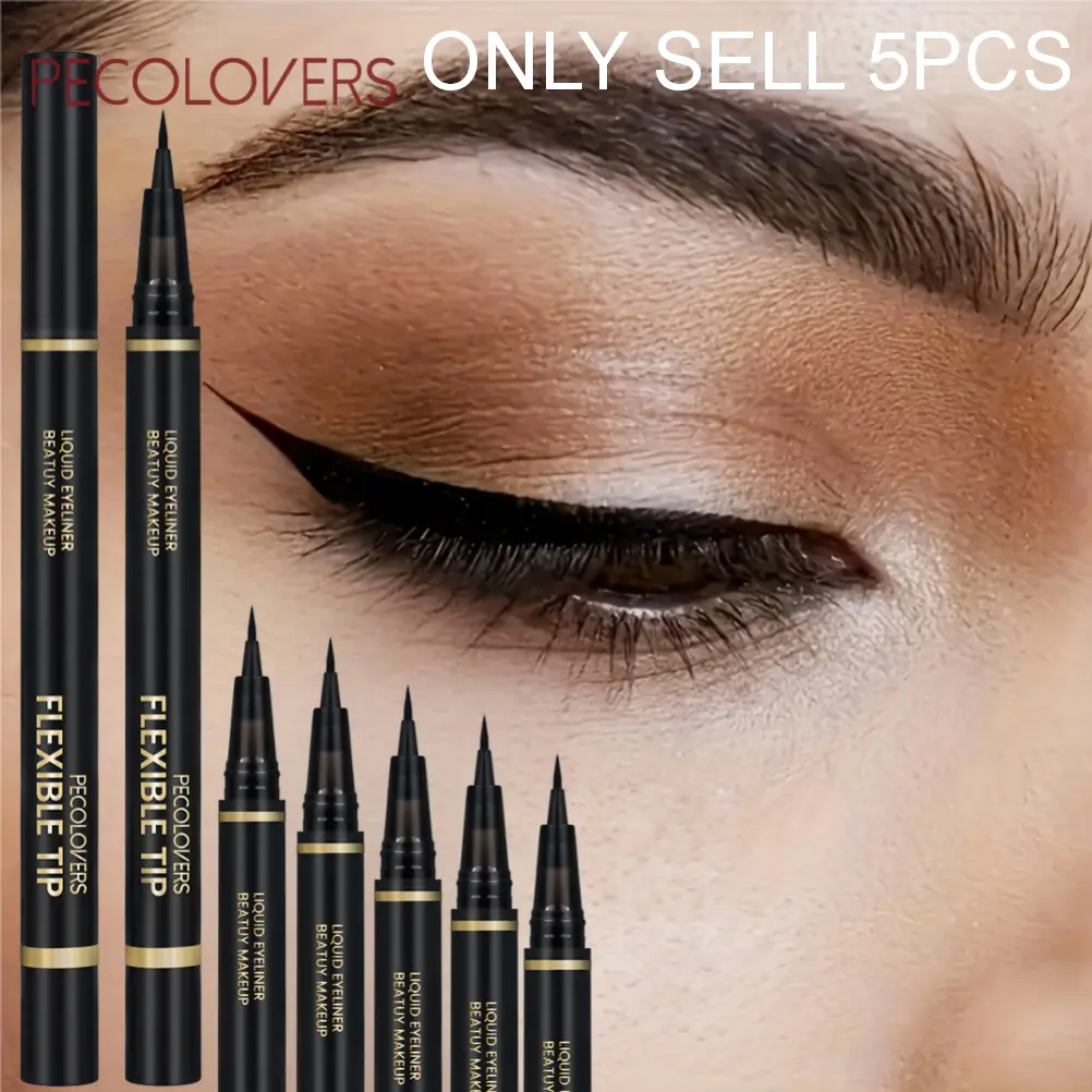 5PCS/SET No Makeup Stripping Liquid Eyeliner, Tightline Eyeliner, Waterline Eyeliner, Waterproof and Sweat-resistant Liquid Eyeliner Pen, Quick-drying, Accurate Line Drawing, Felt-tip, Precision Eyeliner, A Must-have Cosmetic for Fashionistas