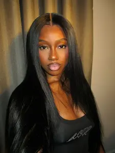 Middle Part 5x5 Human Hair Glueless Lace Straight Wig,20-28 Inch Black Long Wig,  Pre-Cut Lace Hairline– Wear & Go, Everyday, Party & Casual Wear for Women Human Hair Wigs