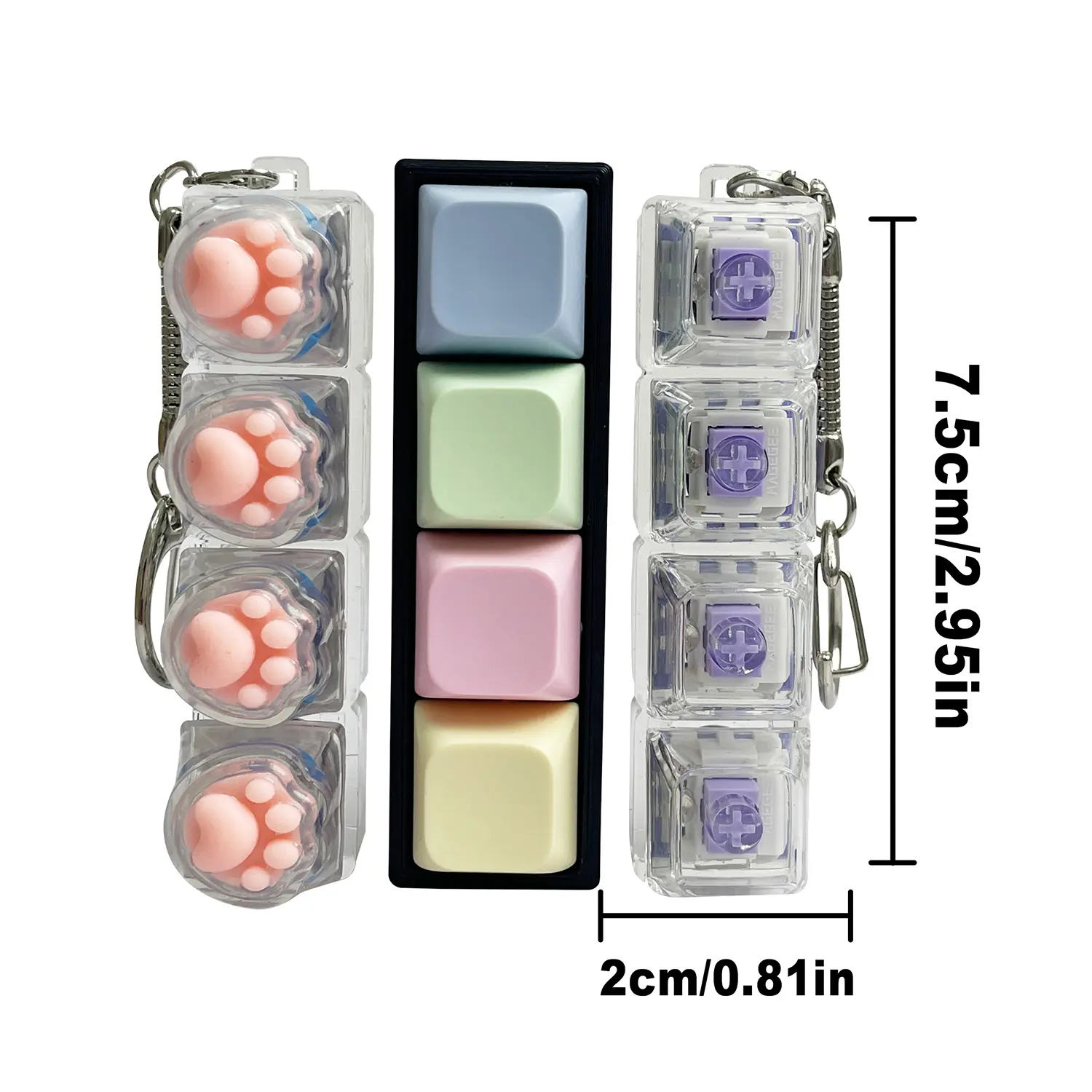 LED Keyboard Clicker Fidget Toy Keychain - 1 Count Stress Relief Accessory, Translucent Design with Crystal Keys & LED Lighting, Portable Unisex Pendant, Fidget Toys for Stress Relief, anxiety fidget,calm anxiety,fidget ers