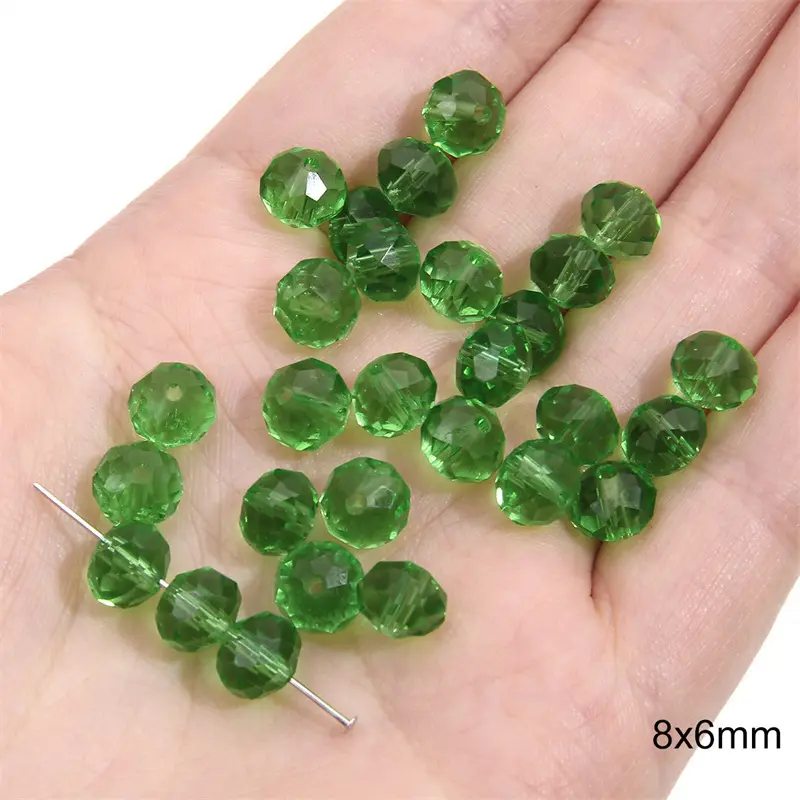 Transparent wheel beads 8x6mm, light green