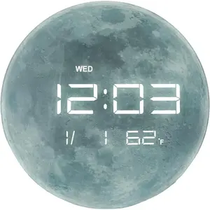 13" Wall Clock with LED Display, Calendar & Temperature, Dimming, 12/24hr Format, Wall & Desk Use - HUI-7860