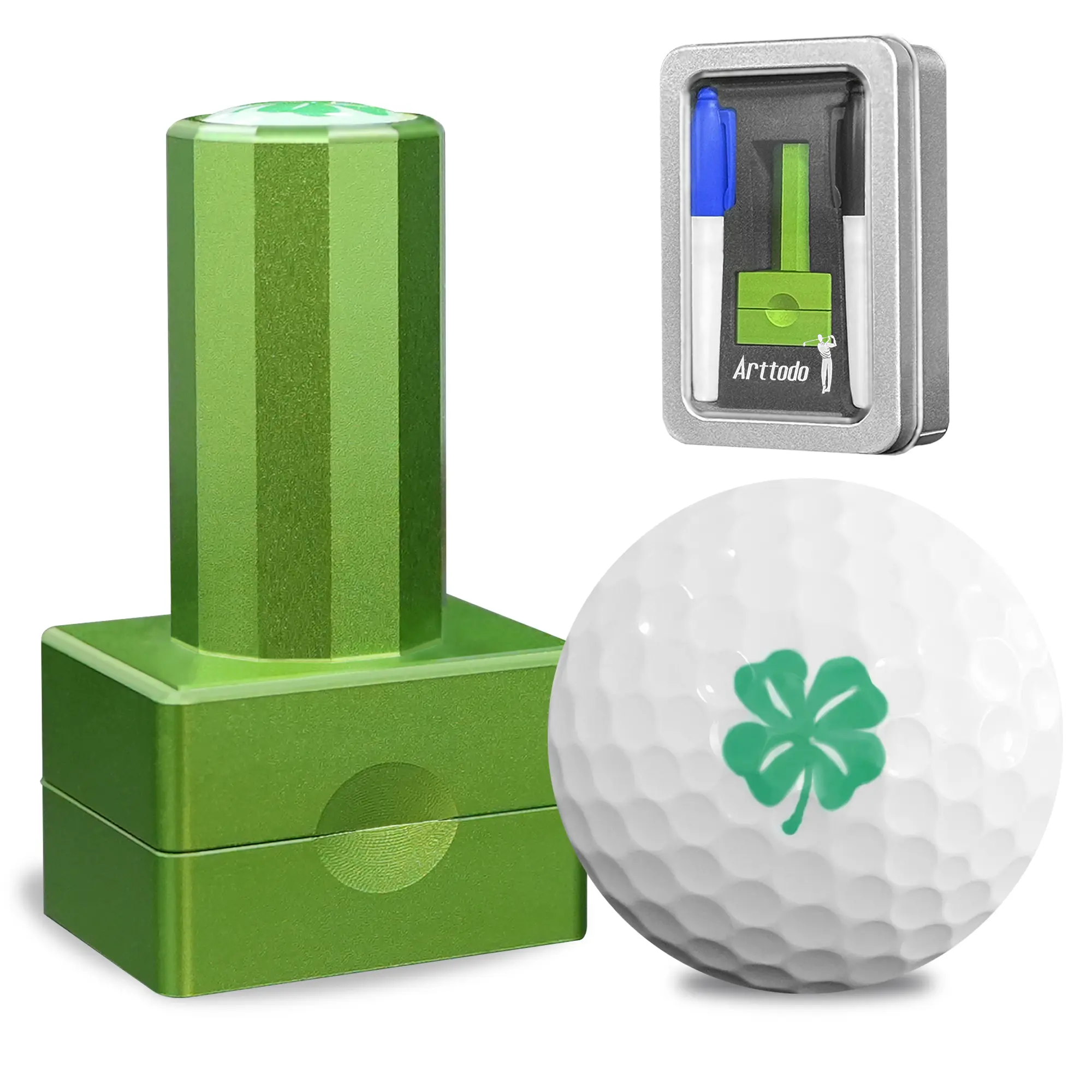 arttodo Golf Ball Stamp, Self-Inking Alloy Metal Stamper for Golfers, Quick-Dry Waterproof Ink, Gift Set with 2 Markers & Tin for Holiday Gifting, Adults, Birthdays