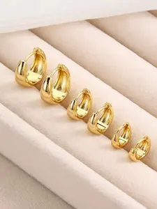 3 Pairs Waterdrop Copper Earrings Hoops, Simple Elegant Oval Design, Alloy Material, All Seasons Wear, No Choking Hazard