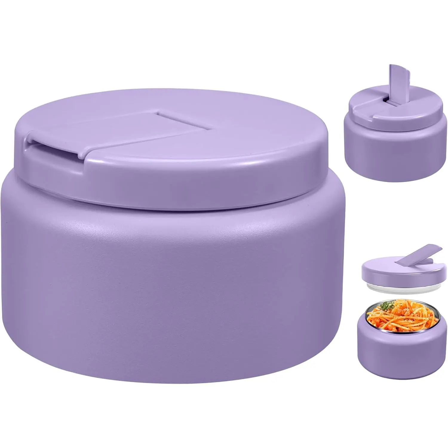 13.5oz  Thermos for Hot , Insulated Vacuum  Jar with Buckle Lid, Stainless Steel Wide Mouth Leak Proof Insulated Lunch Container for School Picnic Travel,Purple