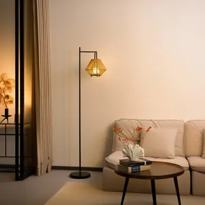 Woven Dual-Use Floor Lamp, Boho Rattan Table & Standing Light with RGB Color Options, Detachable Table Lamp Fits into Floor Stand for Living Room, Bedroom, or Reading Corner