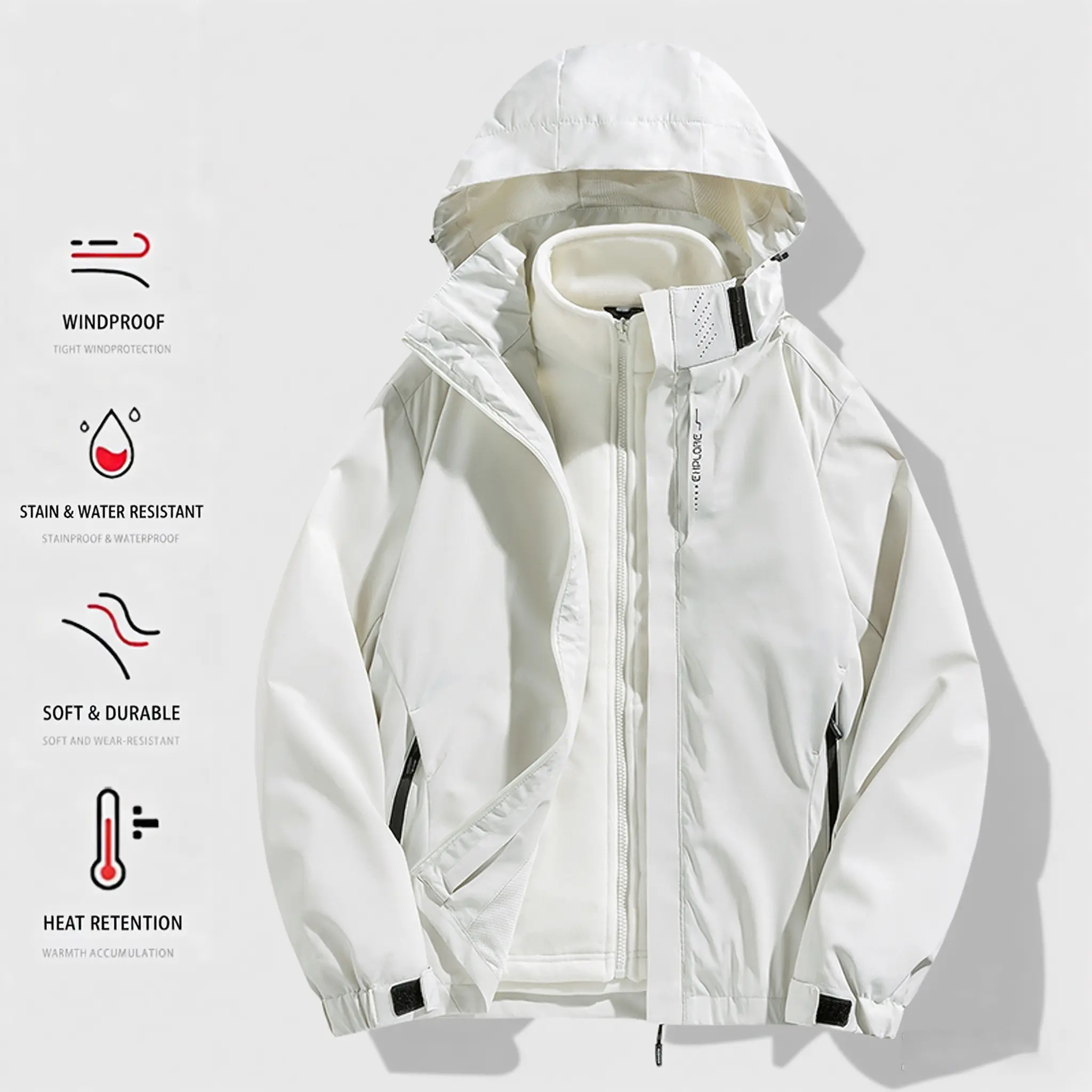 2026 New Men's 3-in-1 Outdoor Utility Ultra-Portable Waterproof Lightweight Jacket - Polyester Sportswear, Detachable Liner, Windproof Hiking Shell Coat 2-Piece Set with Lettering, Outdoor Utility Men's Lightweight Jackets, Ultra-Portable Waterproof Men's