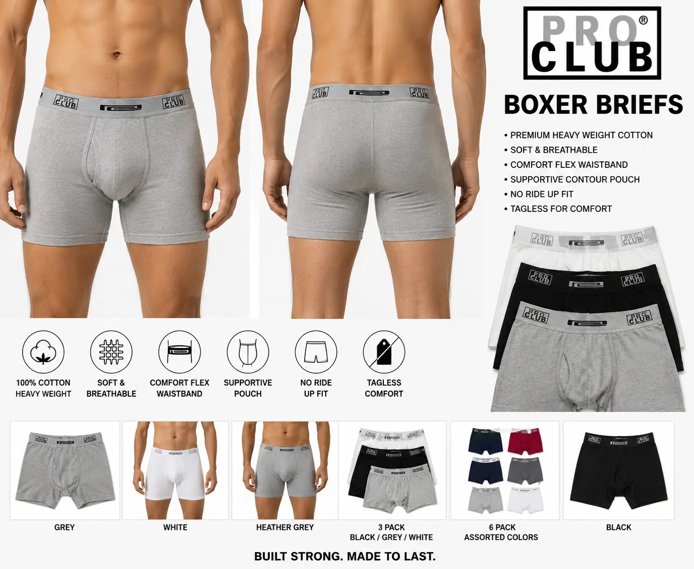 PRO CLUB Men's Comfort Boxer Brief (2-pack)sku 173