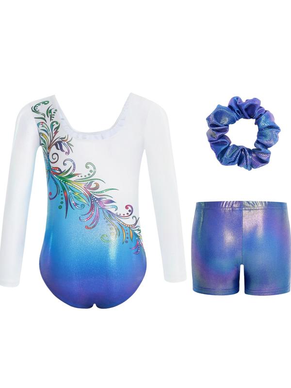 Girls Gymnastics Leotard Set, Long Sleeve Sports with Shorts, Comfortable Fashion Clothing for Ages 3-12, Kids Activewear