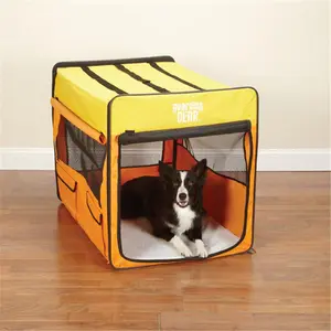 212 MAIN Collapsible Dog & Cat Crate - Large Size, Easy Cleaning, Nylon Handles, Travel Ready, Ventilation, Orange/Yellow Color
