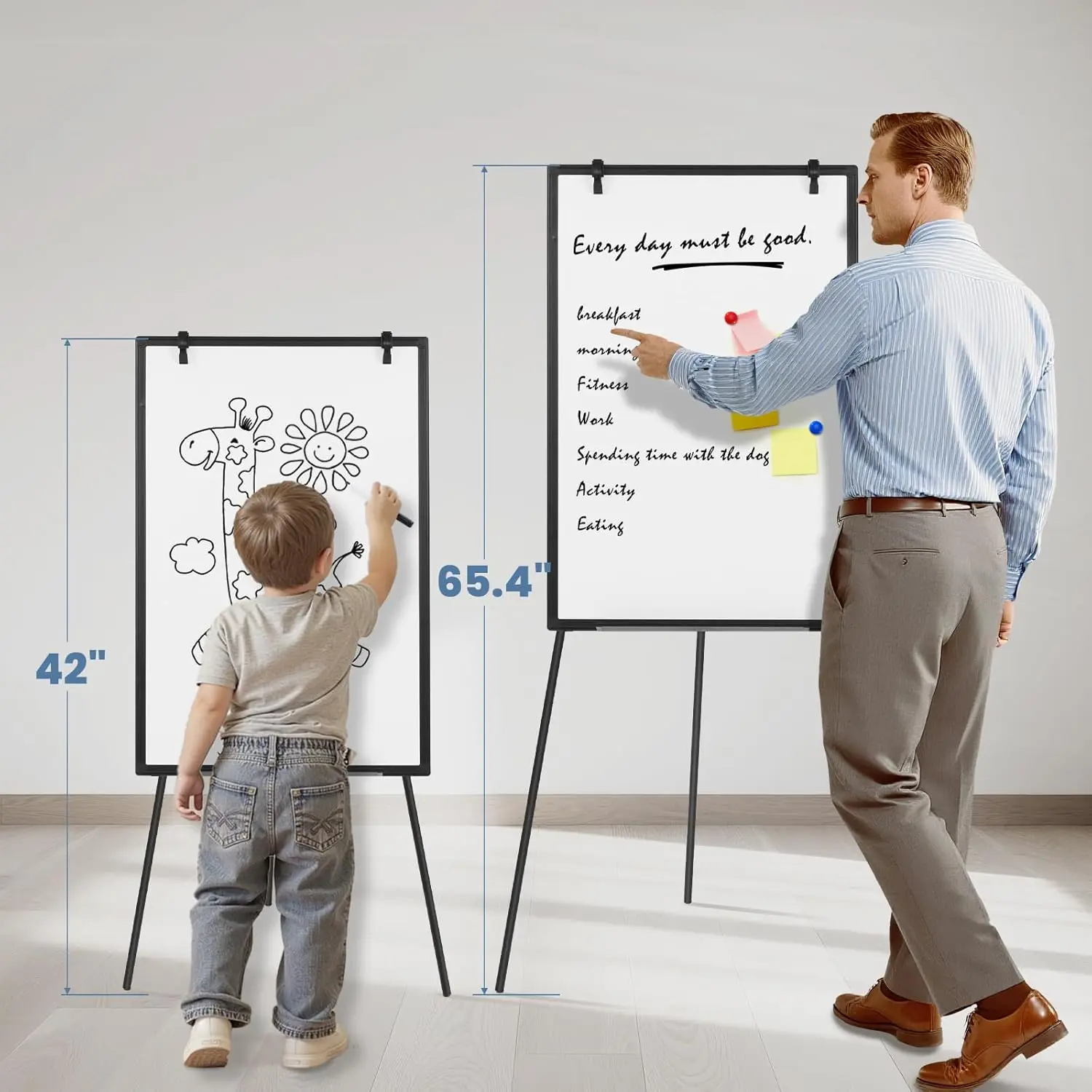 Black Magnetic Dry Erase Board 40x28 Inches | Height Adjustable Easel for Kids' Drawing, Doodling & Classroom Lessons #KidsArt #ClassroomEssentials
