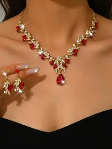 Luxury Party Women Wedding Rhinestone Leaf Embellished Artificial Zircon Earrings Set, Elegant Versatile Jewelry for All Occasions, Fashionable Jewelry Set