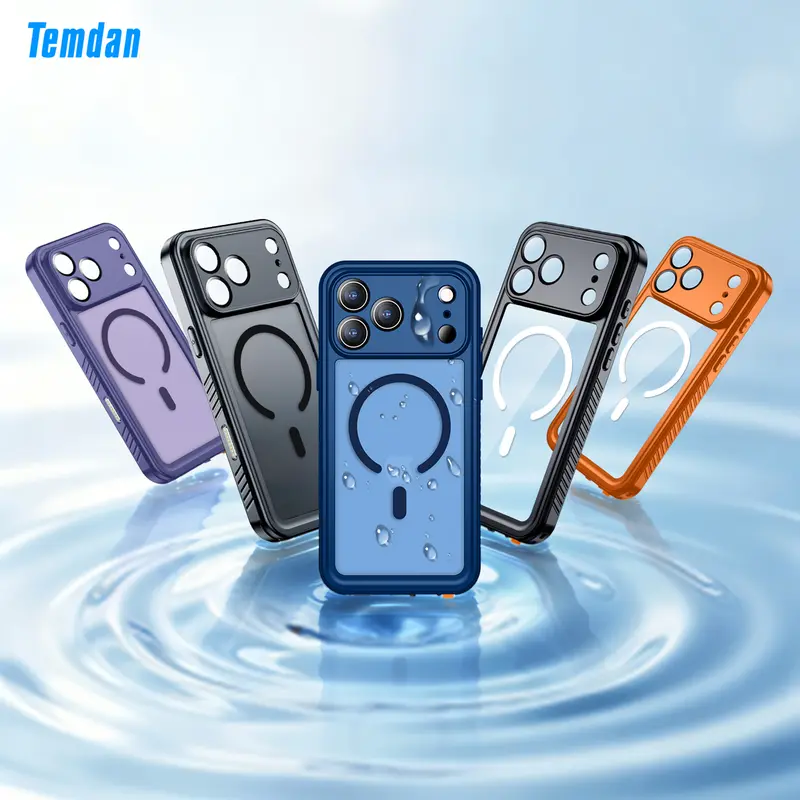 Temdan Magnetic for iPhone 18/17/16/15/14 Pro/Pro Max/Plus Case Waterproof,Built-in Screen Protector[IP68 Underwater][Upgrade Military Dropproof][Compatible with MagSafe] Full Body Shockproof Translucent Case 6.3''/6.9''-Black/Orange/Blue/Purple outdoorf