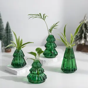 Glass Christmas Tree Propagation Stations: 4 PCS Propagation Vases for Plant Hydroponic Cutting Flowers - Green Planter Pot for Home Holiday Decor Gifts