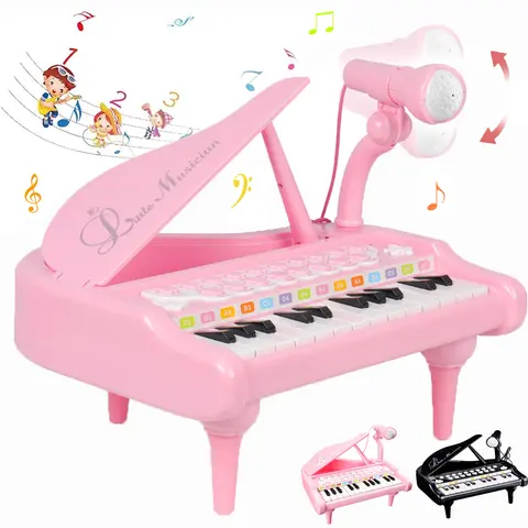 Pink Piano Music Toys For 3+ Years Old Girls,Birthday Gifts Kids Piano Music Toy Instruments With 24 Keys and Microphone,Christmas Gift