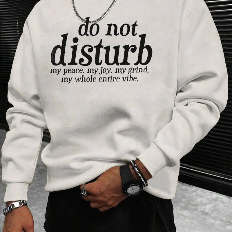 Simple Crew-Neck Long-Sleeve Street Print Sweatshirt with Trendy “Do Not Disturb” Slogan Print, Soft Graphic Pullover for Casual Daily Wear, Comfortable Sweatshirt for Fall and Winter
