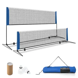 14ft/10ft Portable Badminton Net Set, Adjustable Height Sports Net for Volleyball & Pickleball, No-Tools Setup with Anti-Slip Footpads & Carry Bag, Outdoor Game for Yard Beach