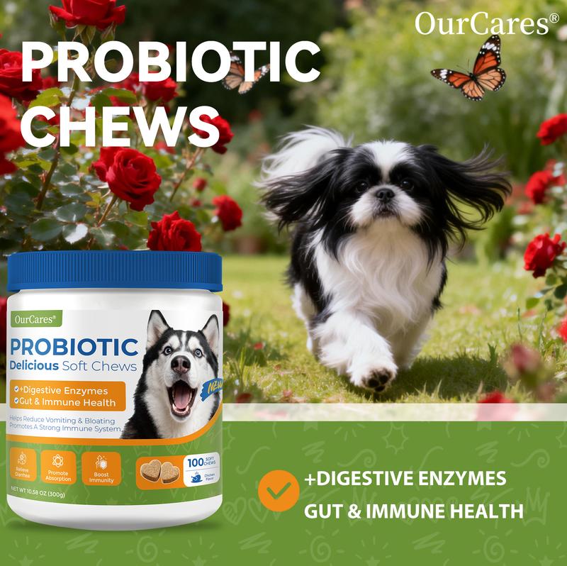 OurCares Generation 2 Probiotics for Dogs Support Gut Health Occasional Diarrhea Digestive Health & Seasonal Allergies Dog Probiotics Soft Chew for Pet Immune System Chicken 120 Soft Chews Pet Daily Chews Snacks