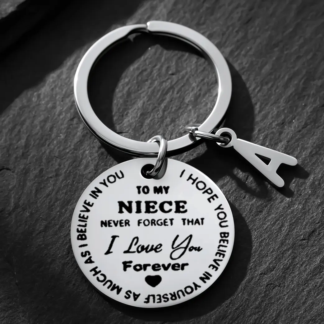 Stainless Steel Engraved 'to My Niece' Keychain - Initials, Engraving, Custom Designs, Metal Nameplate, Everyday Carry Keychain, Uncle's Birthday/Graduation Gift, Fashionable Handbag/Backpack Accessory, Unisex, Initials Keychains, Engraving Keychains