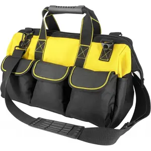 16-inch Tool bag with non-slip feet shoulder strap 14 functional insert pockets large capacity men's toolbox for electricians carpentry (Yellow)