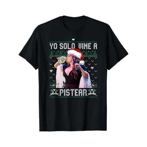 Christmas T Shirt Black Yo Solo Wine A Pistear Woman Drinking Wine Santa Hat Holiday Pattern Christmas Party Gift