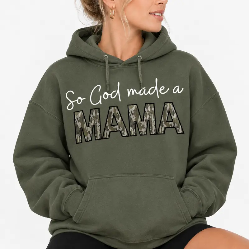 "So God Made A Mama" Bottomland Camouflage Pattern Pullover Hoodie, Outdoors Lovers Crewneck Sweater, Camo Mama Outdoor Outfit Gifts