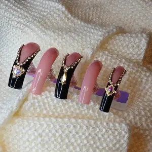 Curved square nails V cut french style