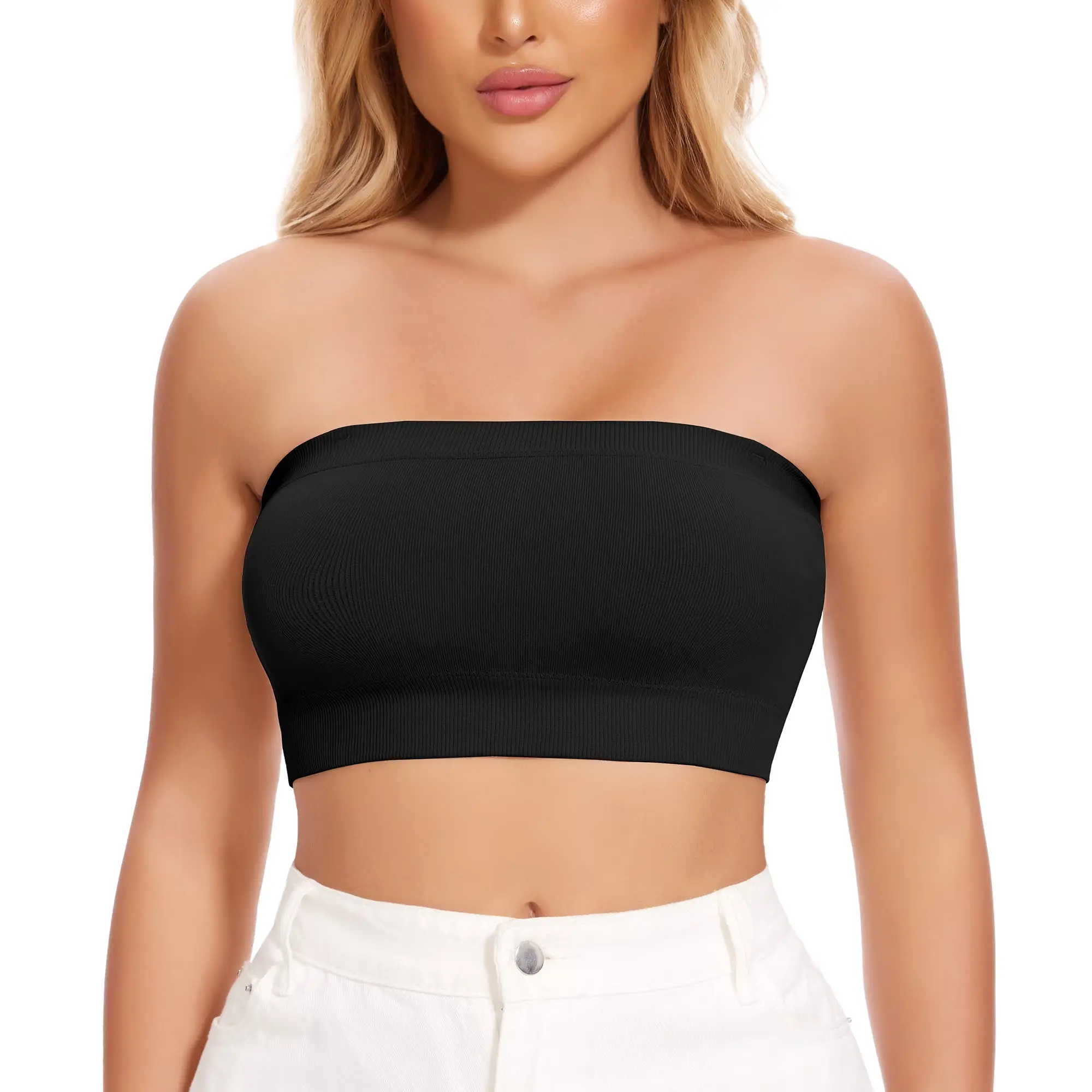 Women Non-Slip Bandeau Bras With Comfortable Strapless Bra Seamless Padded Wireless Tube Top Soft Wireless Bra