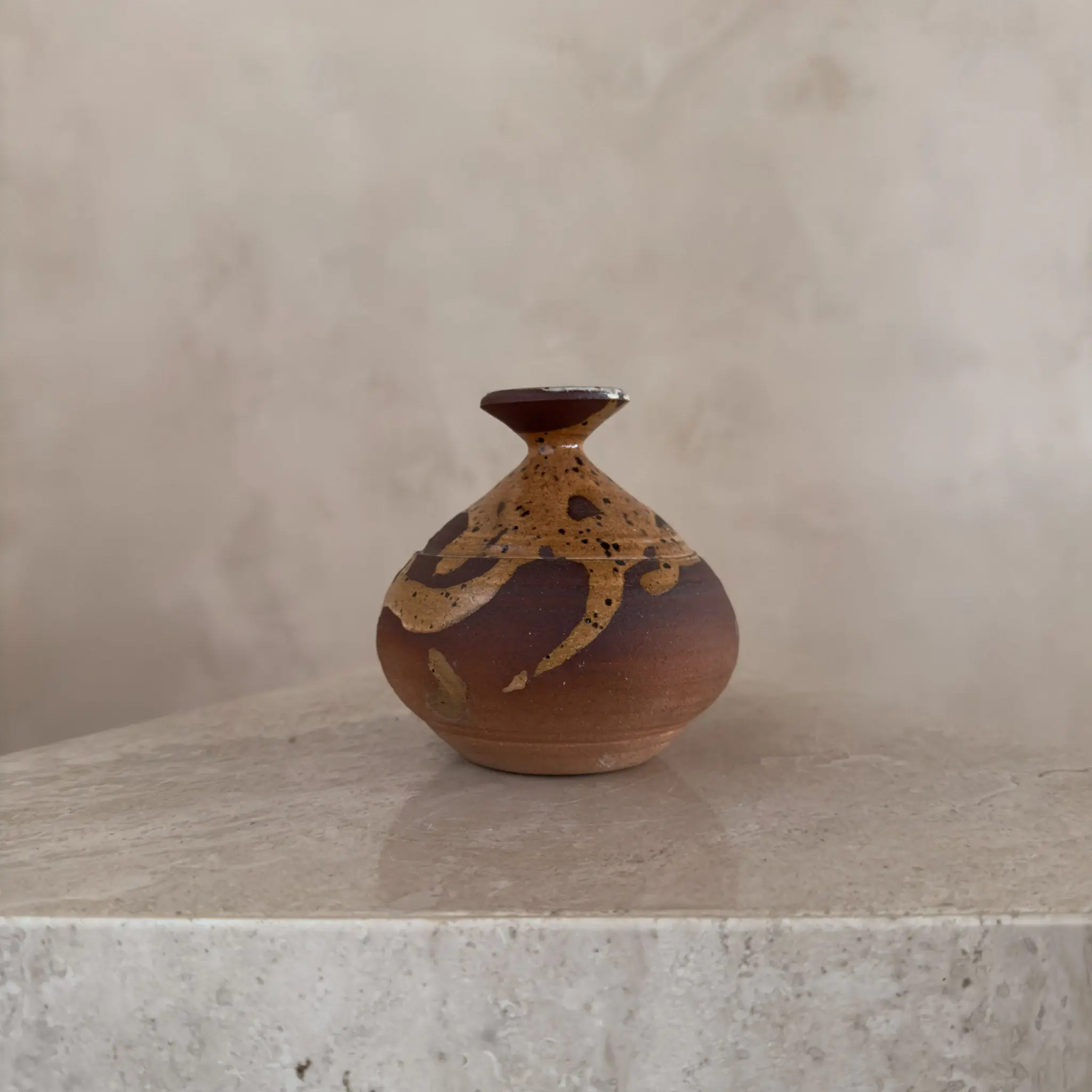 Speckled Ceramic Bud Vase in Amber and Rust
