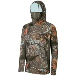 50+ Men's Hunting Shirt with Face Mask Long Sleeve Camouflage Fishing Hoodie