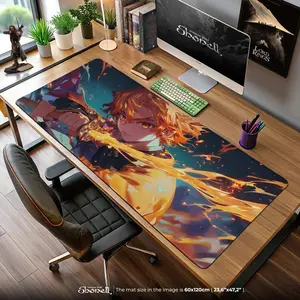 Zenitsu Thunder Mouse Pad - Demon Slayer Lightning Sword Desk Mat, Anime Combat Gaming Mat, Kimetsu Otaku Gift Decor