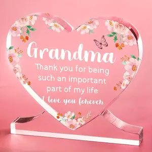 Grandma Gift, Acrylic Heart Shaped Plaque with Base, Engraved Acrylic Heart Plaque, Personalized Plaque, Great Grandma Gifts for Christmas, Birthday, Anniversary, Decor
