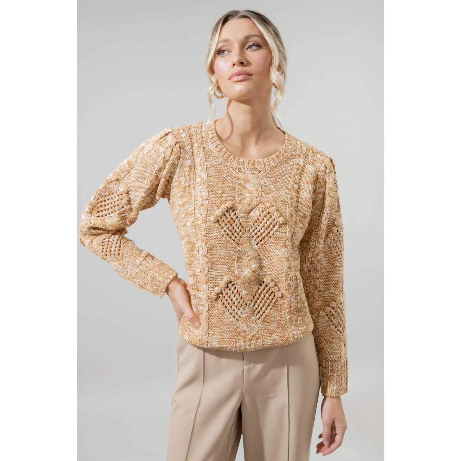 Cara Cable Knit Mixed Yarn Sweater