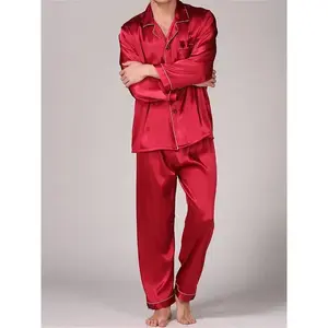 Men's Pajama Set, Thin Red Pajama with Long Sleeves and Trousers, Can Be Worn Outside Casual Top