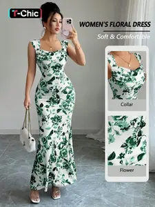 Women's Elegant Fashion Casual Floral Print Vacation Sleeveless Dress, Stylish Summer, Perfect for Travel and Daily Wear, Bohemian Casual Wear