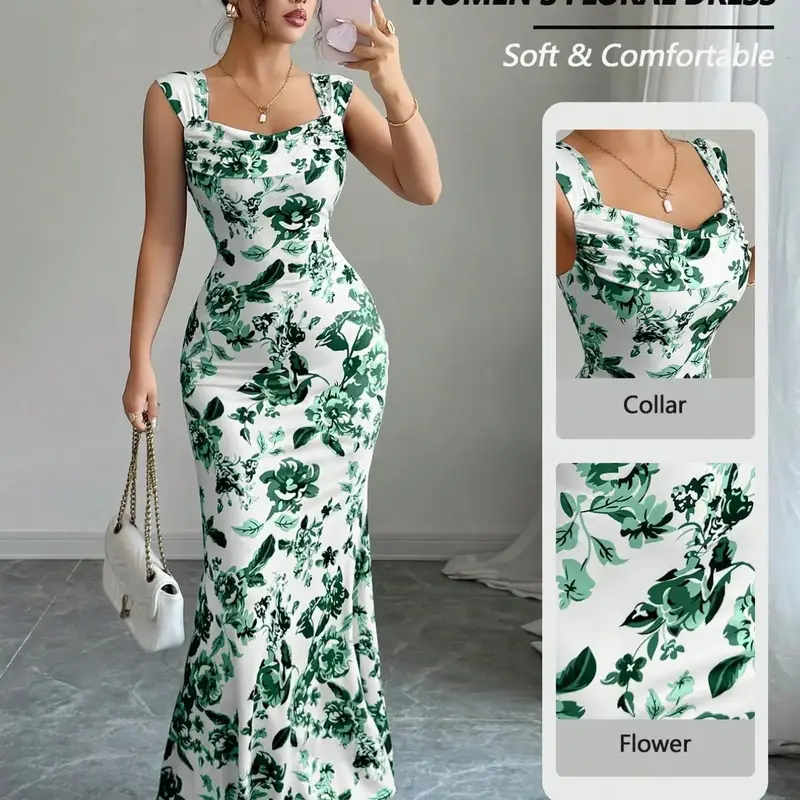 Women's Elegant Casual Floral Print Vacation Sleeveless Dress, Stylish Summer Dress, Perfect for Travel and Daily Wear, Bohemian Casual Wear, Printing Dress