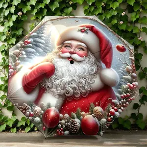 1PC Personalized Folding Umbrella with a Friendly Santa Claus Pattern, Suitable as a Birthday Gift, for Various Holidays, Travel, and Gift Giving