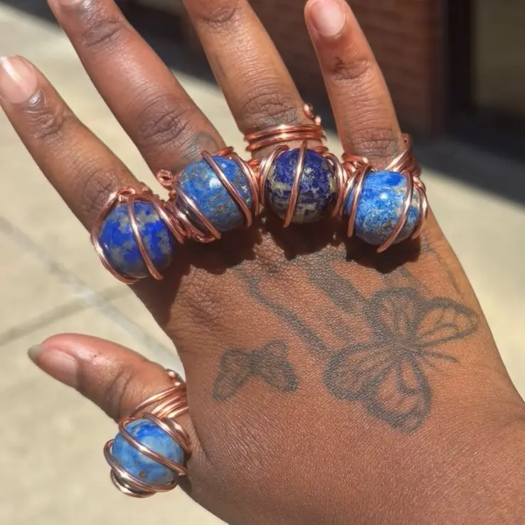 Juma CopperKing Gemstone Lapis Lazuli Sphere Rings - Handcrafted with Copper Wire and Lapis Lazuli Stones