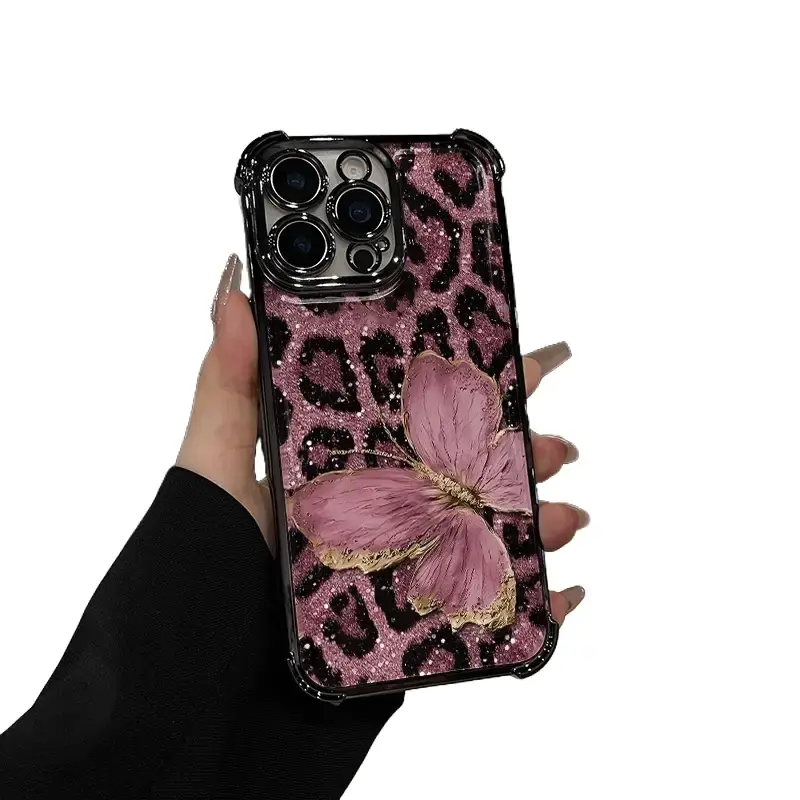 Butterfly Pink Pattern Four-corner drop-proof TPU phone case for Phone17 16 15 14 Pro Max 13 12 11 XR XS Plus shockproof full camera protection durable slim silicone case mobile phone case