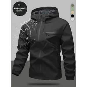 Men's Fall & Winter Outdoor Hiking Jacket, Windproof Waterproof Fleece Lined Coat, Casual Style Woven Fabric Outerwear