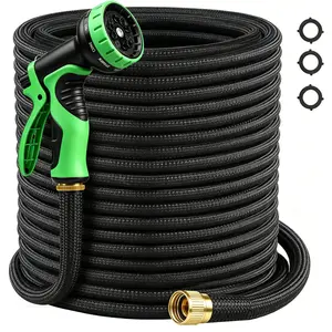 4X Heavy Duty Garden Hose, Flexible Water Hose 75FT/100FT, Ultra Lightweight Non-Expanding hose with 10 Function Sprayer, Leak proof, Pressure Resistant for Yard, Outdoor Summervibes Black & Green outdoorfun