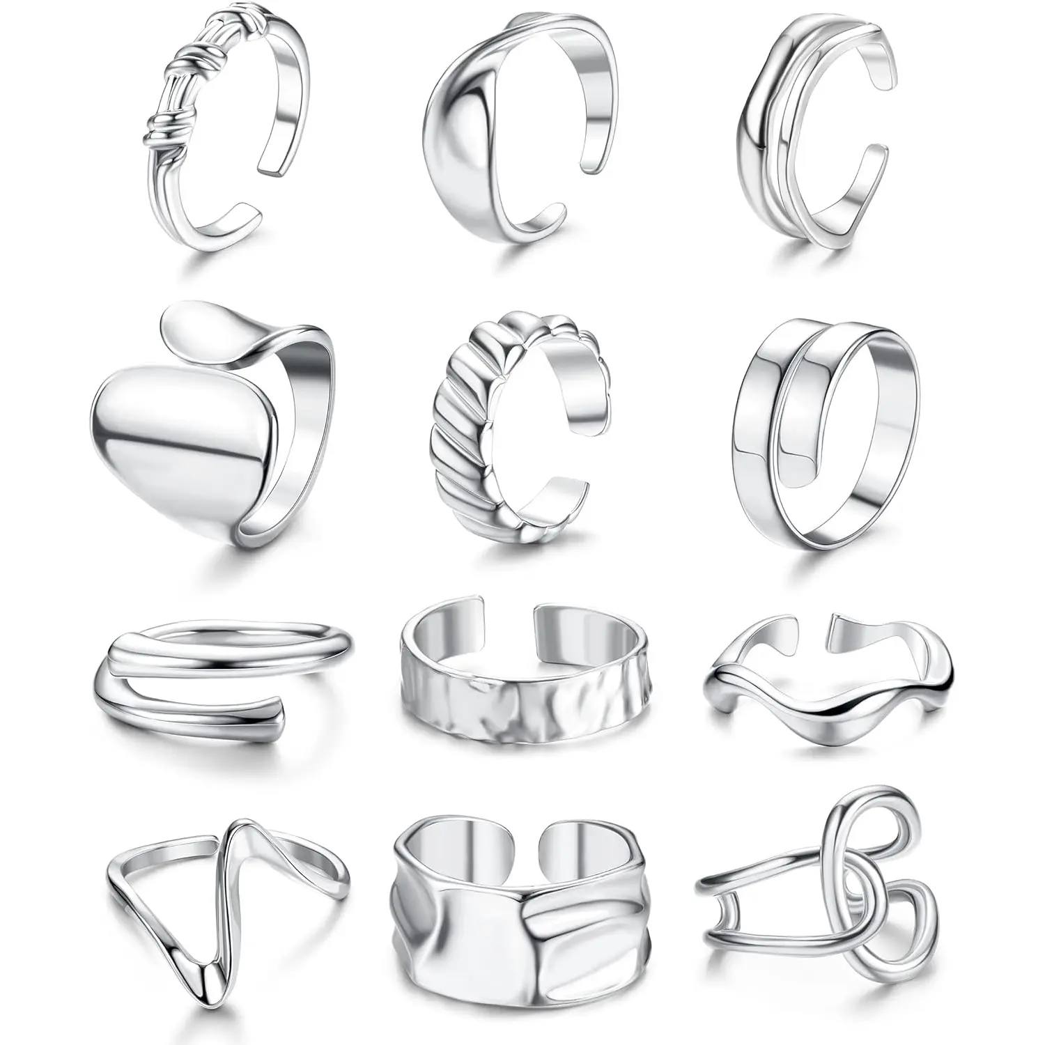 12 Pcs Silvery Stacking Rings Set